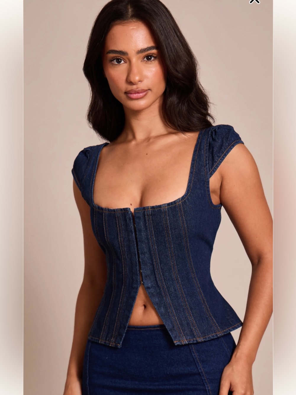PLT DENIM CINCHED STRAPPY TOP